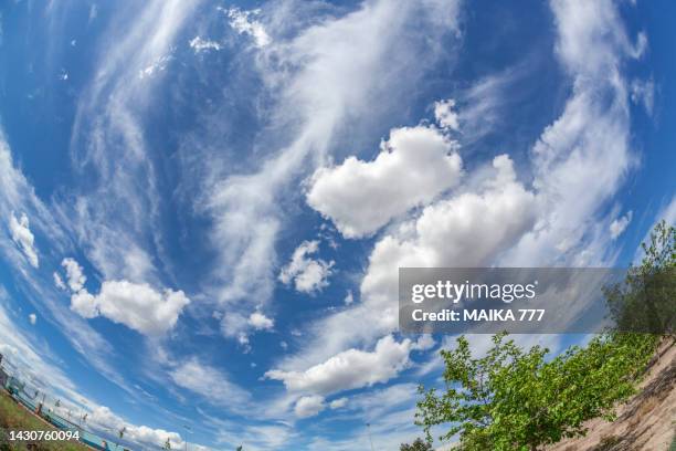 blue sky and clouds (fisheye lens). - fish eye lens stockfoto's en -beelden