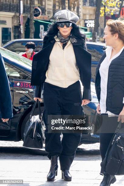 Singer Cherilyn Sarkisian a.k.a. Cher is spotted at Gare du Nord station on October 05, 2022 in Paris, France.