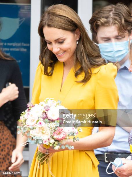 Catherine, Princess of Wales visits the Royal Surrey County Hospital's Maternity Unit at Royal Surrey County Hospital on October 05, 2022 in...