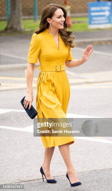 Catherine, Princess of Wales visits the Royal Surrey County Hospital's Maternity Unit at Royal Surrey County Hospital on October 05, 2022 in...