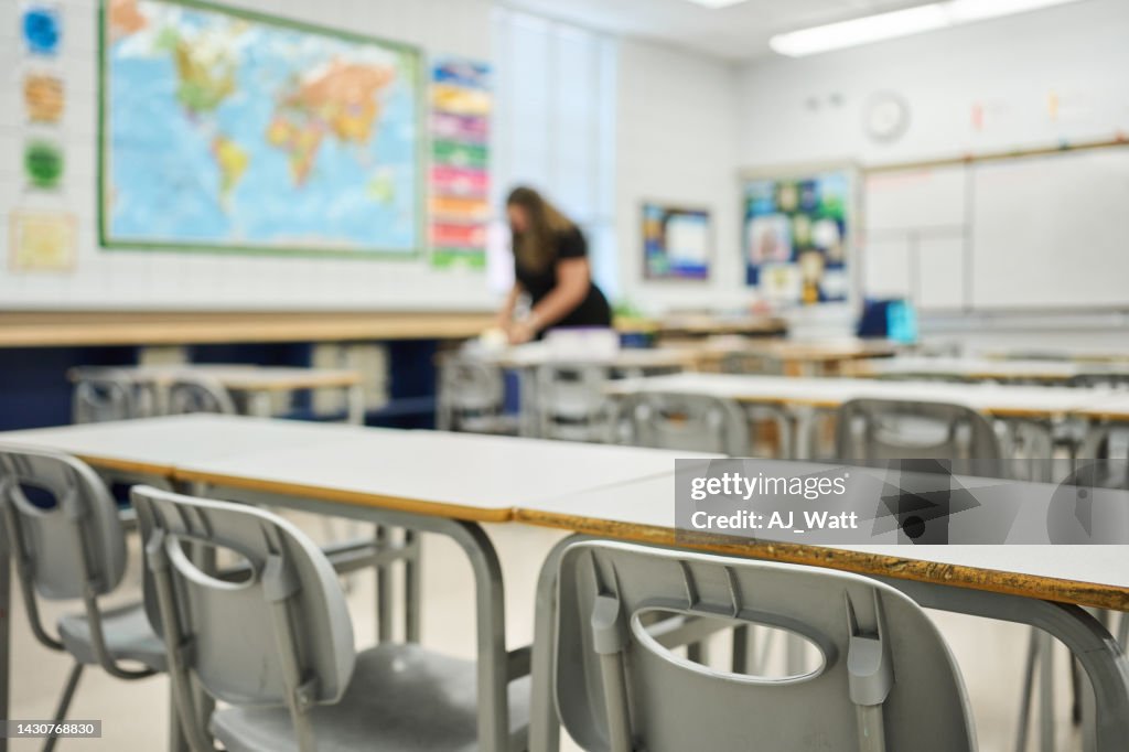 Prepared Before Lesson School Teacher Preparing A Lesson Before Students Arrive High-Res Stock ...