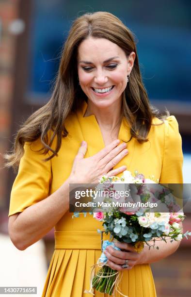 Catherine, Princess of Wales visits the Royal Surrey County Hospital's Maternity Unit at the Royal Surrey County Hospital on October 5, 2022 in...