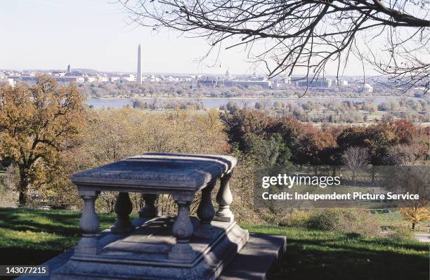 Arlington National Cemetery with Washington, D.C. In the background.