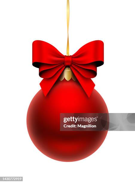 illustrazioni stock, clip art, cartoni animati e icone di tendenza di palla di natale rossa con fiocco rosso - palline di natale