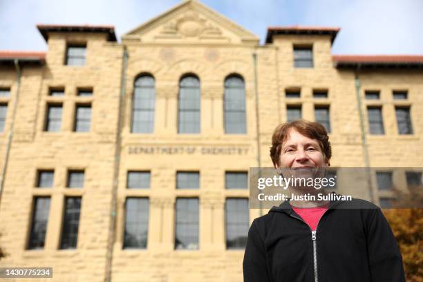 Stanford Professor Dr. Carolyn Bertozzi poses for a photo in front of the Sapp Center for Science Teaching and Learning after she was jointly awarded...