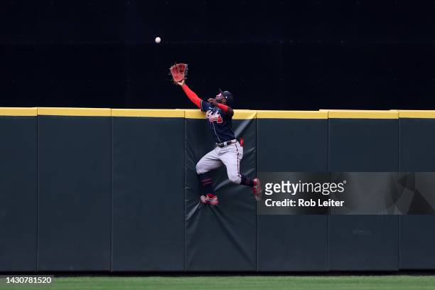Michael Harris II of the Atlanta Braves plays centerfield during the game against the Seattle Mariners at T-Mobile Park on September 11, 2022 in...