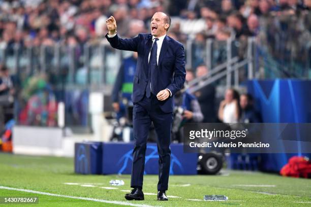 Massimiliano Allegri, Head Coach of Juventus reacts during the UEFA Champions League group H match between Juventus and Maccabi Haifa FC at Allianz...