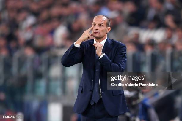 Massimiliano Allegri, Head Coach of Juventus reacts during the UEFA Champions League group H match between Juventus and Maccabi Haifa FC at Allianz...