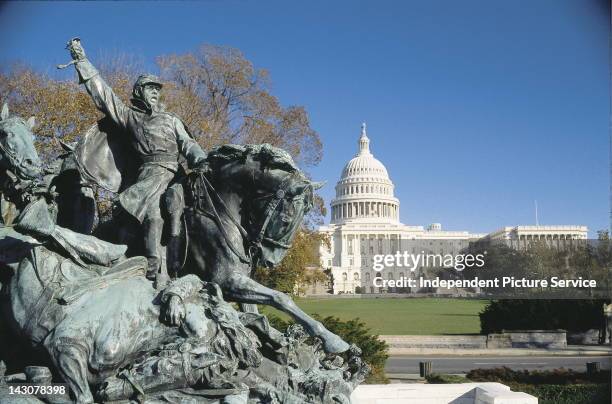 Civil War monument and the U.S. Capitol Building in Washington, D.C.