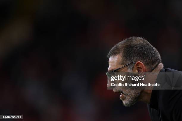 Manager of Watford, Slaven Bilic gives his players instructions from the side lines during the Sky Bet Championship match between Watford and Swansea...