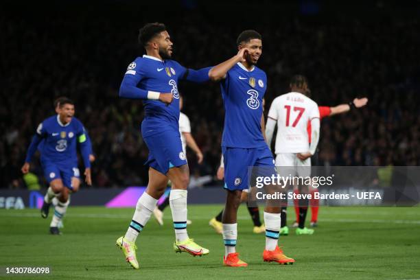 Wesley Fofana of Chelsea celebrates after scoring their sides first goal during the UEFA Champions League group E match between Chelsea FC and AC...