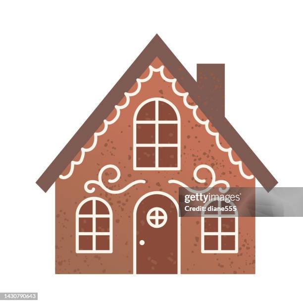 cute hand drawn gingerbread house cookie on a transparent background - gingerbread house stock illustrations