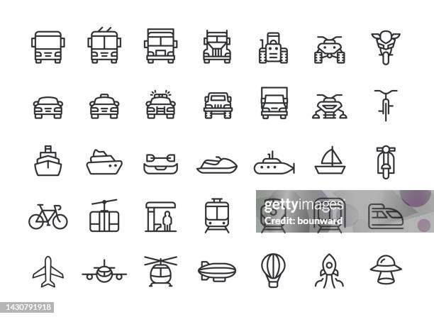 ilustraciones, imágenes clip art, dibujos animados e iconos de stock de iconos de línea de transporte. trazo editable. - moto de agua