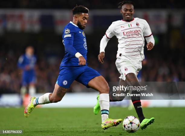 Reece James of Chelsea scores their sides third goal during the UEFA Champions League group E match between Chelsea FC and AC Milan at Stamford...