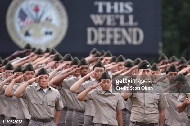 Army trainees attend their graduation ceremony during basic training at Fort Jackson on September 29, 2022 in Columbia, South Carolina. Fort Jackson,...