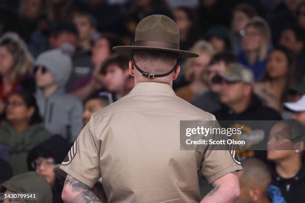 Army drill instructor attends basic training graduation at Fort Jackson on September 29, 2022 in Columbia, South Carolina. Fort Jackson, the largest...