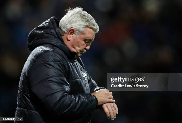 Steve Bruce, Manager of West Bromwich Albion checks their watch during the Sky Bet Championship between Preston North End and West Bromwich Albion at...