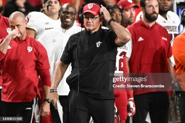 Head coach Tom Allen of the Indiana Hoosiers watches action against the Nebraska Cornhuskers during the third quarter at Memorial Stadium on October...