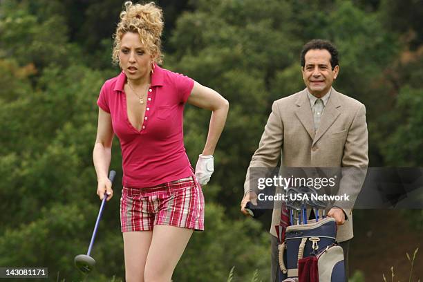 Mr. Monk Meets the Playboy" Episode 8-- Pictured: Bitty Schram as Sharona Fleming, Tony Shalhoub as Adrian Monk --