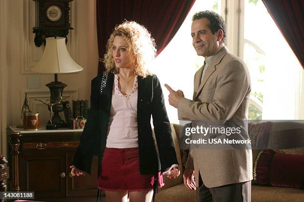 Mr. Monk Meets the Playboy" Episode 8-- Pictured: Bitty Schram as Sharona Fleming, Tony Shalhoub as Adrian Monk --
