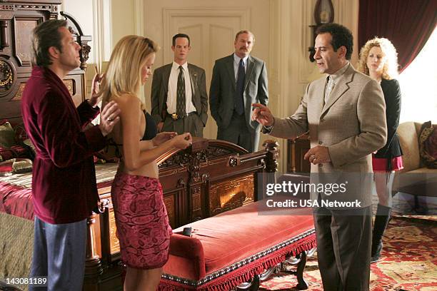 Mr. Monk Meets the Playboy" Episode 8-- Pictured: Gary Cole as Dexter Larson, Jason Gray-Stanford as Lt. Randall Disher, Ted Levine as Captain Leland...