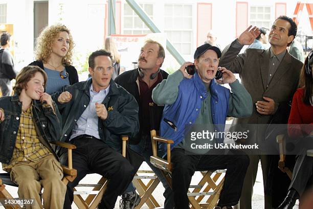 Mr. Monk and the TV Star" Episode 12-- Pictured: Bitty Schram as Sharona Fleming, Jason Gray-Stanford as Lt. Randall Disher, Ted Levine as Captain...