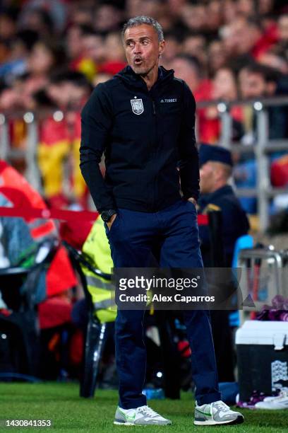 Head Coach Luis Enrique Martinez of Spain reacts during the UEFA Nations League League A Group 2 match between Spain and Switzerland at La Romareda...