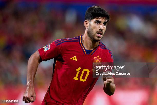 Marco Asensio of Spain looks on during the UEFA Nations League League A Group 2 match between Spain and Switzerland at La Romareda on September 24,...