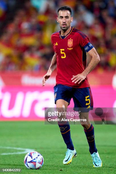 Sergio Busquets of Spain runs with the ball during the UEFA Nations League League A Group 2 match between Spain and Switzerland at La Romareda on...