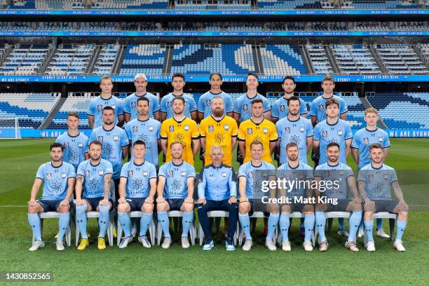 Sydney FC players and head coach Steve Corica pose for a team photo during a Sydney FC A-League training session at Allianz Stadium on October 06,...