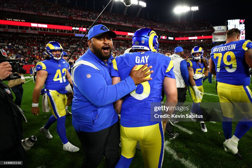 Gey Rams Matt Gay of the Los Angeles Rams celebrates with teammates and... News ...