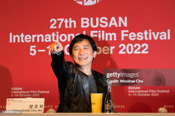 Tony Leung Chiu Wai attends a press conference after collecting The Asian Filmmaker of the Year award during the 27th Busan International Film...