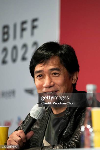 Tony Leung Chiu Wai attends a press conference after collecting The Asian Filmmaker of the Year Award during the 27th Busan International Film...