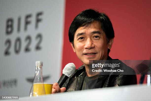 Tony Leung Chiu Wai attends a press conference after collecting The Asian Filmmaker of the Year Award during the 27th Busan International Film...