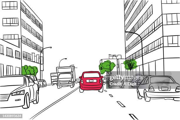 illustrazioni stock, clip art, cartoni animati e icone di tendenza di città di montreal road red car - cityscape stock illustrations