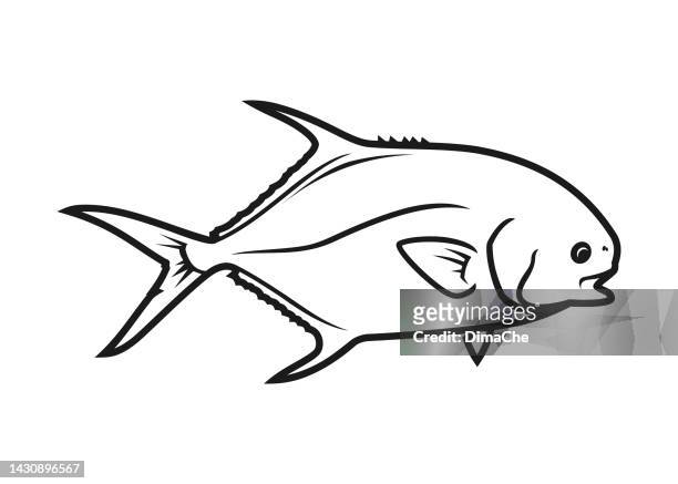 stockillustraties, clipart, cartoons en iconen met pompano fish outline silhouette - flasche