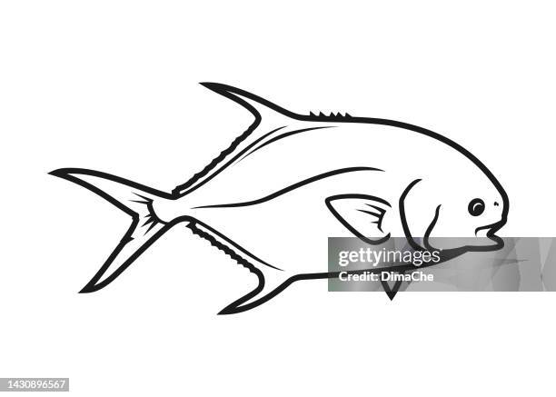 pompano fish outline silhouette - jack fish stock illustrations