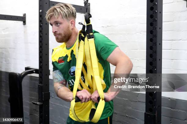 Cameron Munster takes part in a gym session during an Australia Kangaroos media opportunity ahead of the Rugby League World Cup at E-Lab Training on...