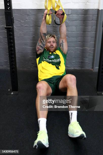 Cameron Munster takes part in a gym session during an Australia Kangaroos media opportunity ahead of the Rugby League World Cup at E-Lab Training on...