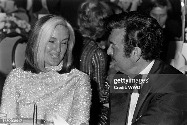 Marylou Connors and Mike Connors attend an Academy of Television Arts and Sciences dinner at the Hilton Hotel in New York City on April 18, 1975.