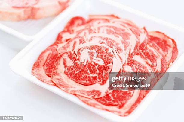 sliced pork in the supermarket - raw bacon stock pictures, royalty-free photos & images