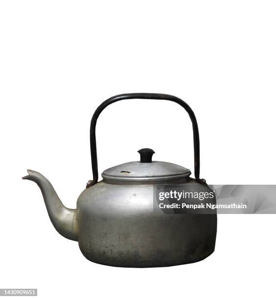 billy kettle on white background - bouilloire photos et images de collection