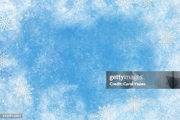 snowflakes frame in pastel blue paper cut - geada imagens e fotografias de stock