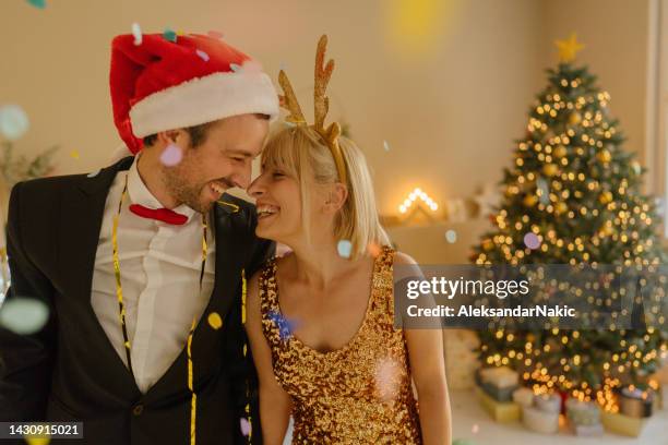 new year's eve party, for two - glamour couple stock pictures, royalty-free photos & images