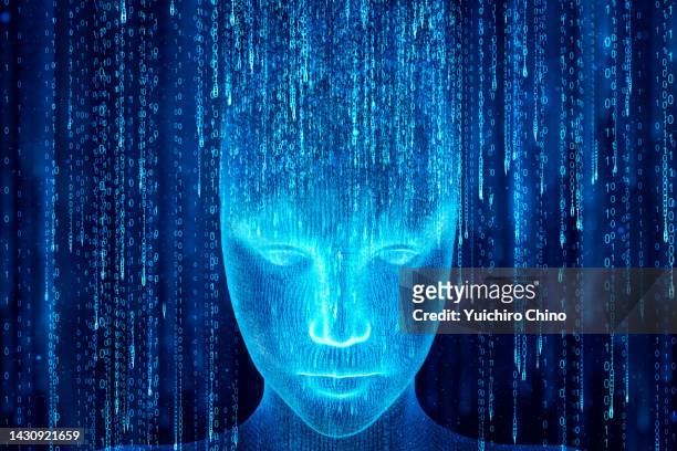 artificial intelligence robot and binary - forgery stockfoto's en -beelden