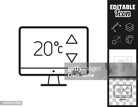 Desktop computer with heating control. Icon for design. Easily editable Desktop computer with heating control. Icon for design. Easily editable