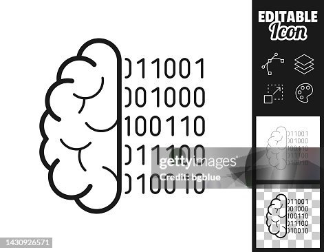 Brain with binary code. Icon for design. Easily editable Brain with binary code. Icon for design. Easily editable