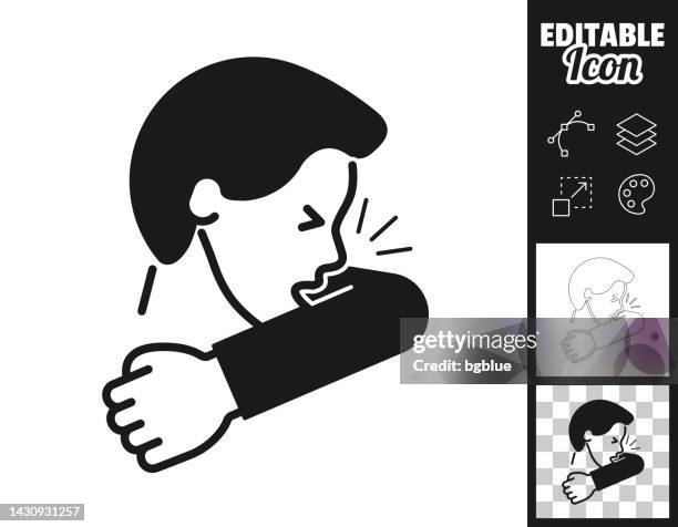 cough or sneeze into elbow. icon for design. easily editable - sneeze elbow icon stock illustrations