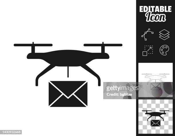 delivery drone with mail. icon for design. easily editable - kleurenverloop stock illustrations