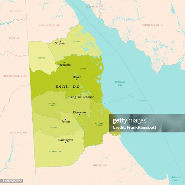 de kent county vector map green - delaware bay stock illustrations